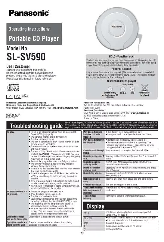 Mode d'emploi PANASONIC SL-SV590