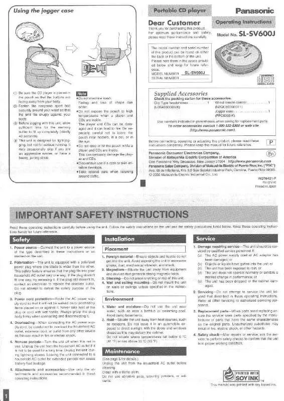 Mode d'emploi PANASONIC SL-SV600J