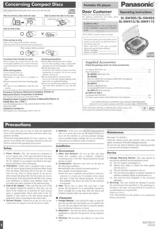 Mode d'emploi PANASONIC SL-SW205