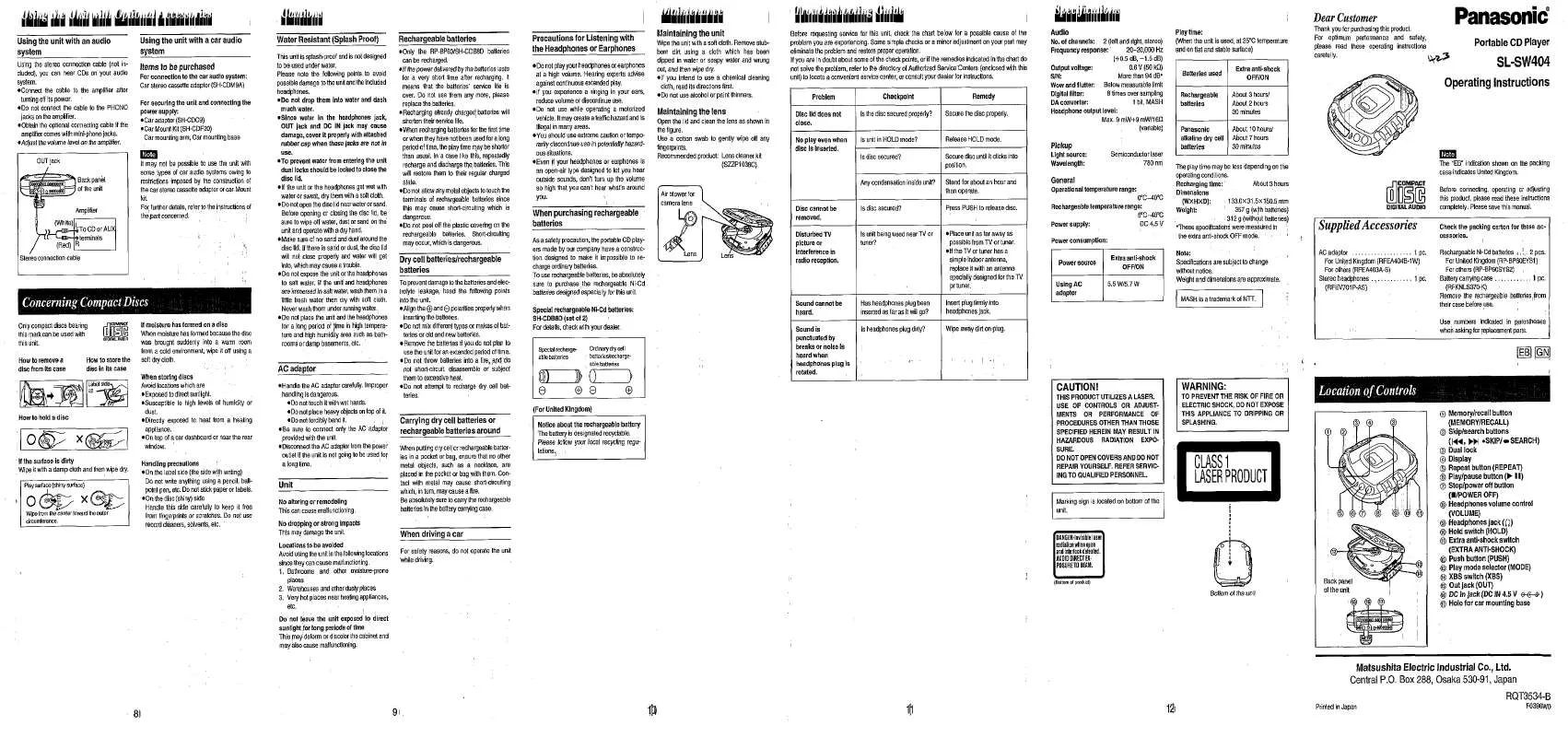 Mode d'emploi PANASONIC SL-SW404