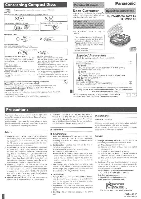 Mode d'emploi PANASONIC SL-SW505