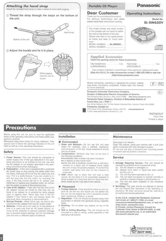 Mode d'emploi PANASONIC SL-SW650V