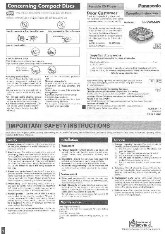 Mode d'emploi PANASONIC SL-SW660V