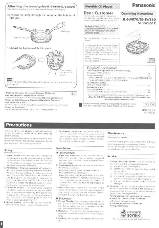 Mode d'emploi PANASONIC SL-SW850