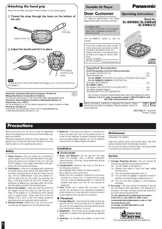 Mode d'emploi PANASONIC SL-SW860