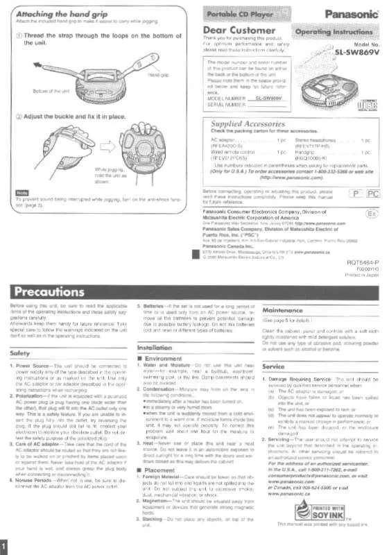 Mode d'emploi PANASONIC SL-SW869V