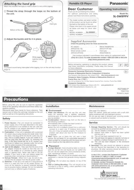 Mode d'emploi PANASONIC SL-SW899V