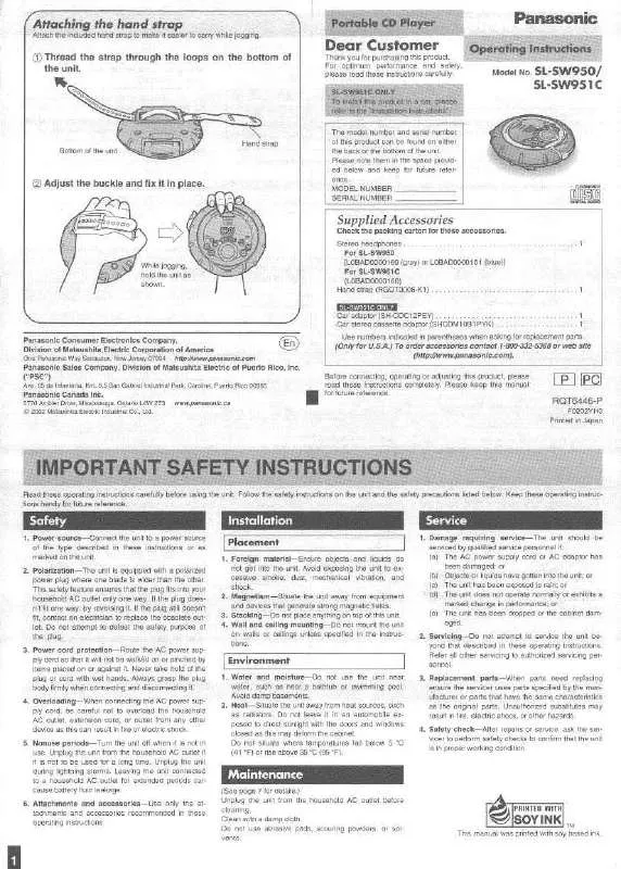 Mode d'emploi PANASONIC SL-SW950