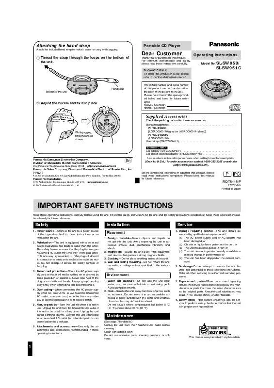 Mode d'emploi PANASONIC SL-SW950P