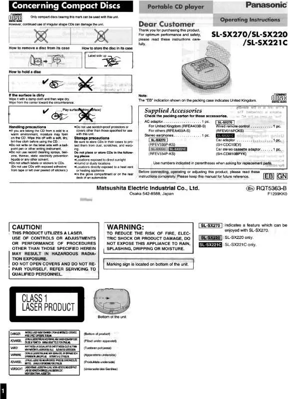 Mode d'emploi PANASONIC SL-SX220