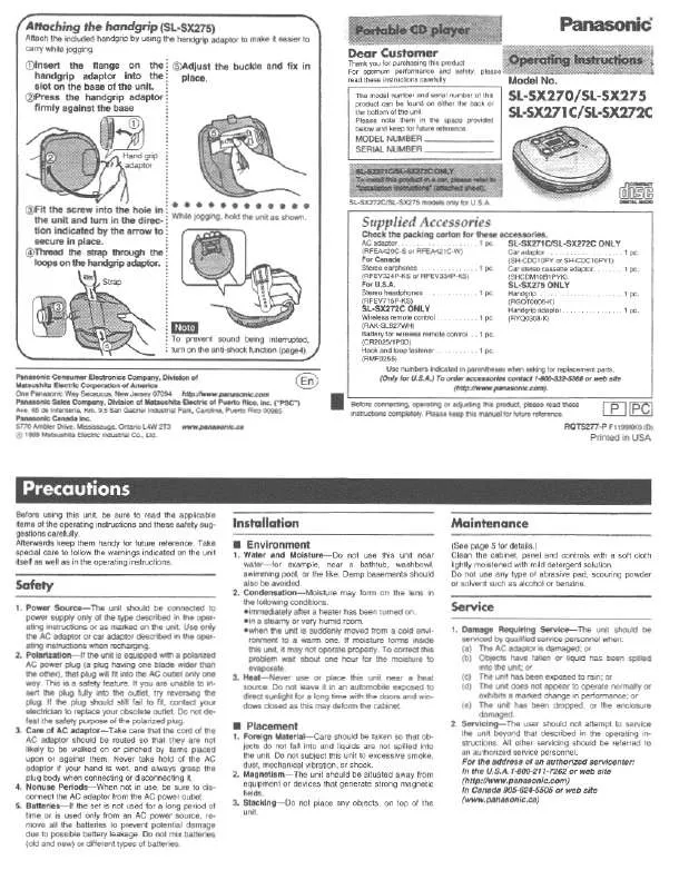 Mode d'emploi PANASONIC SL-SX271C