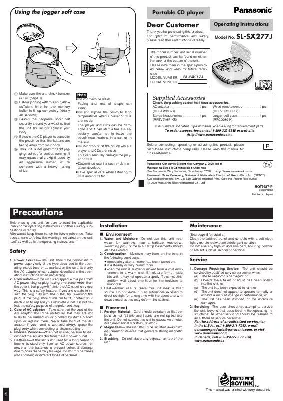 Mode d'emploi PANASONIC SL-SX277J