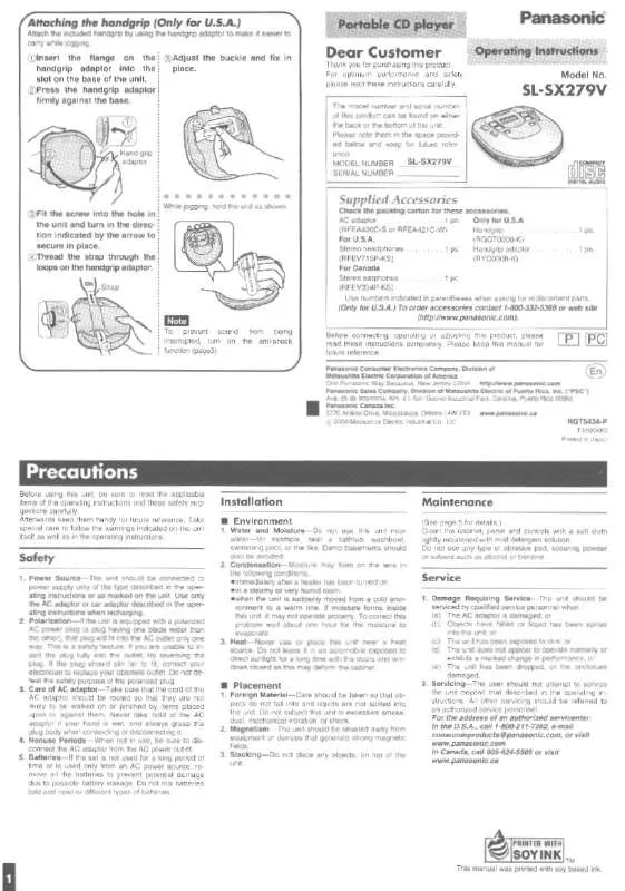 Mode d'emploi PANASONIC SL-SX279V