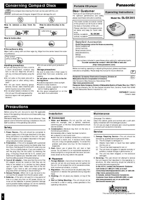 Mode d'emploi PANASONIC SL-SX285