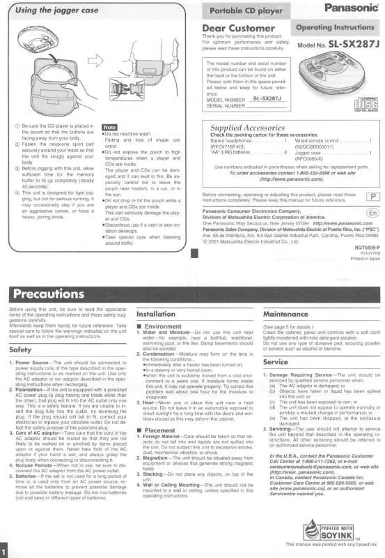 Mode d'emploi PANASONIC SL-SX287J