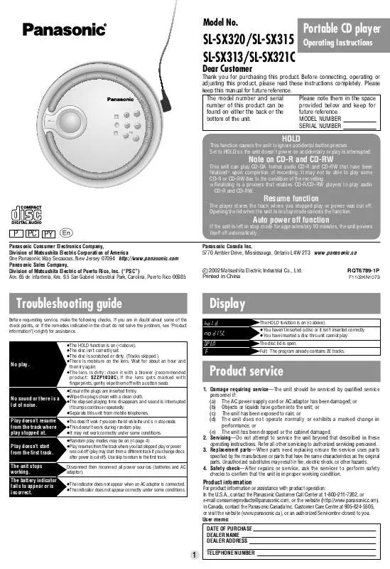 Mode d'emploi PANASONIC SL-SX313