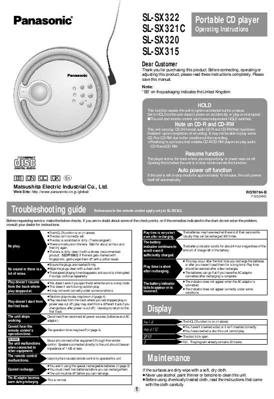 Mode d'emploi PANASONIC SL-SX315EB