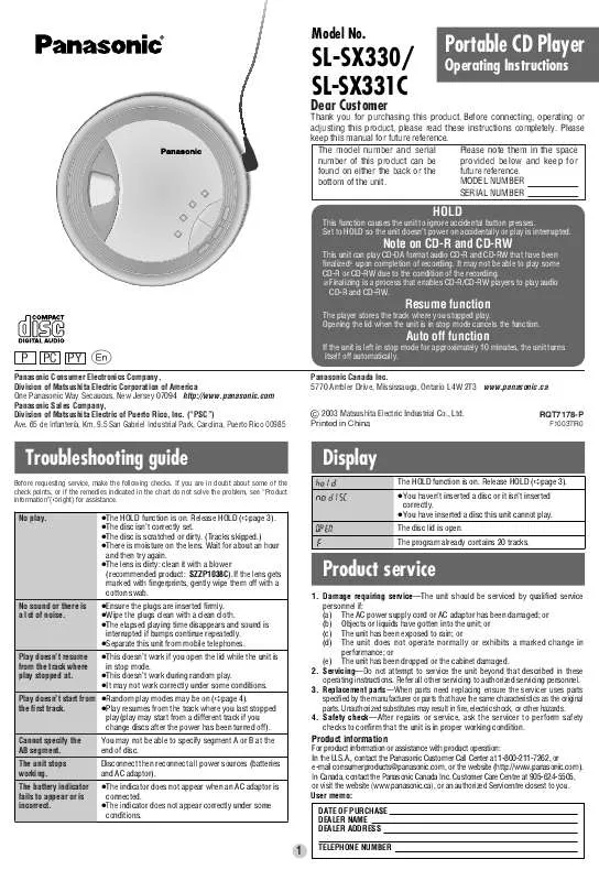 Mode d'emploi PANASONIC SL-SX331C