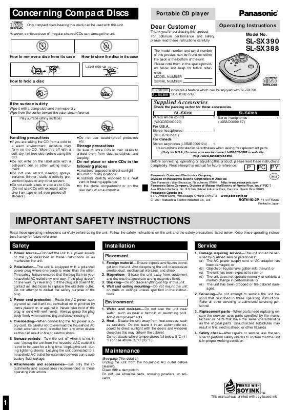 Mode d'emploi PANASONIC SL-SX388