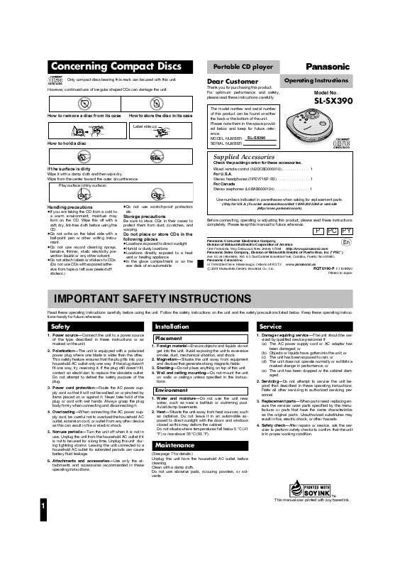 Mode d'emploi PANASONIC SL-SX390