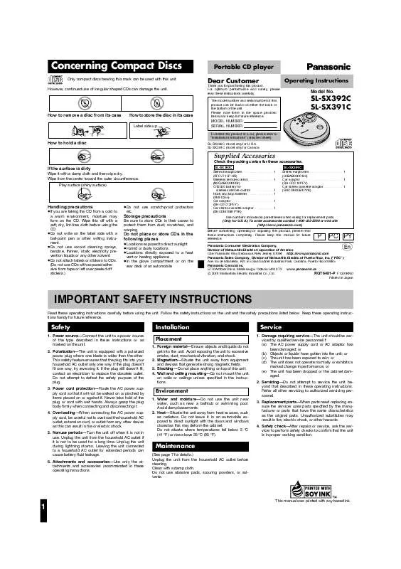 Mode d'emploi PANASONIC SL-SX391C