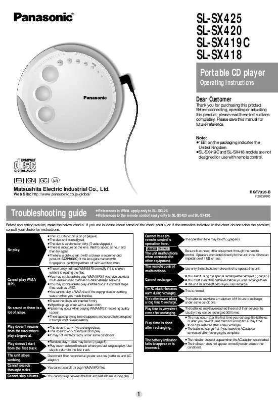 Mode d'emploi PANASONIC SL-SX418EB