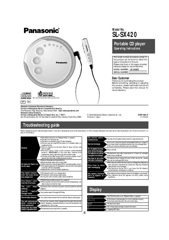 Mode d'emploi PANASONIC SL-SX420