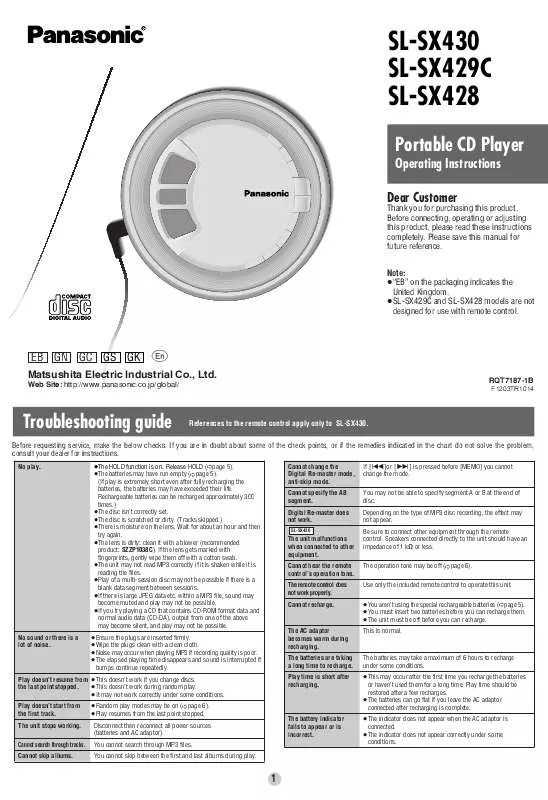 Mode d'emploi PANASONIC SL-SX428