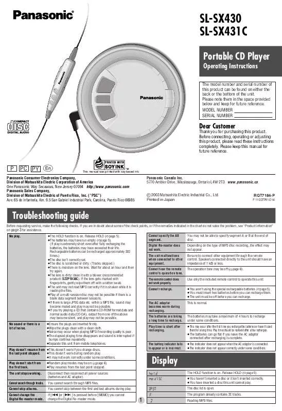 Mode d'emploi PANASONIC SL-SX431C