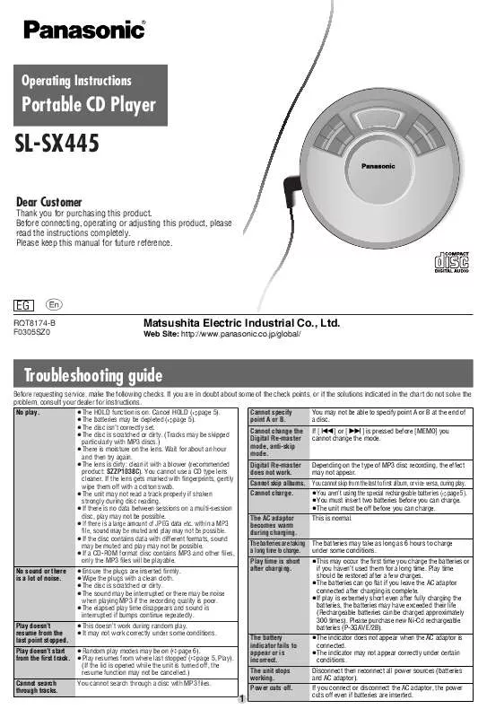 Mode d'emploi PANASONIC SL-SX445