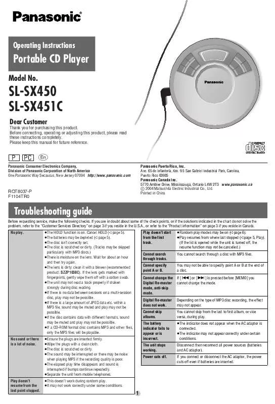 Mode d'emploi PANASONIC SL-SX451C