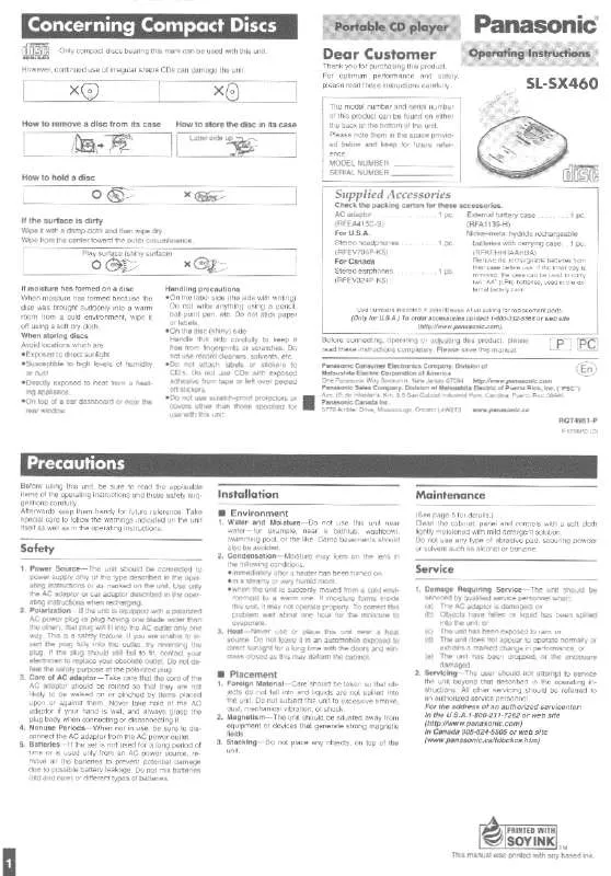 Mode d'emploi PANASONIC SL-SX460