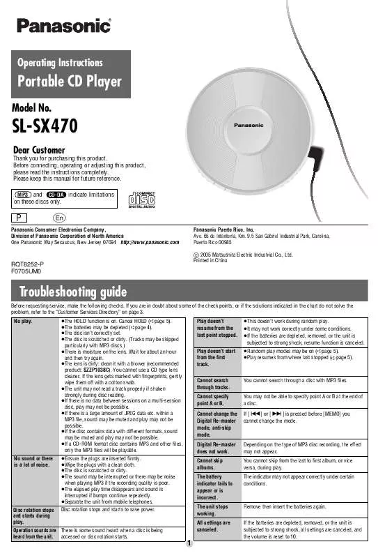 Mode d'emploi PANASONIC SL-SX470