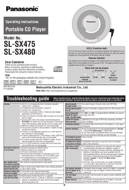 Mode d'emploi PANASONIC SL-SX475