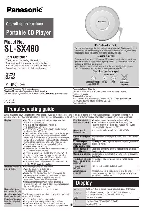 Mode d'emploi PANASONIC SL-SX480