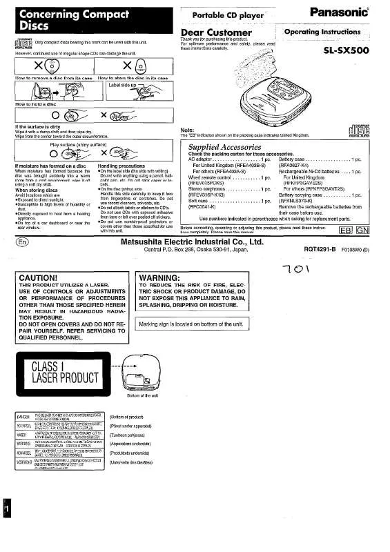 Mode d'emploi PANASONIC SL-SX500