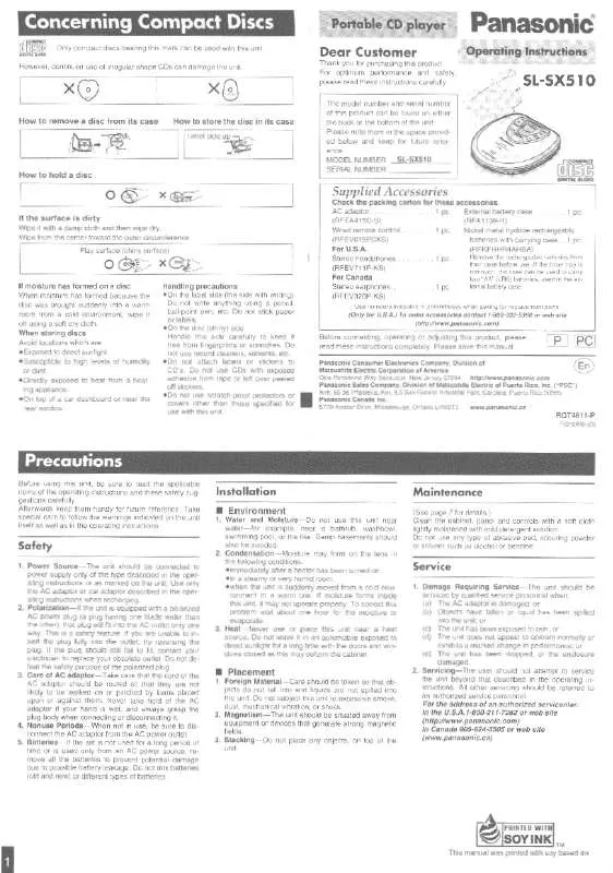 Mode d'emploi PANASONIC SL-SX510