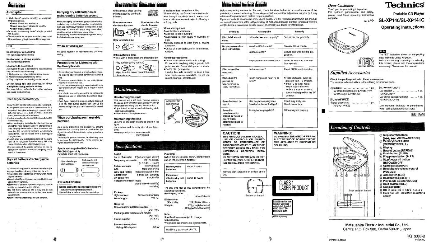 Mode d'emploi PANASONIC SL-XP140