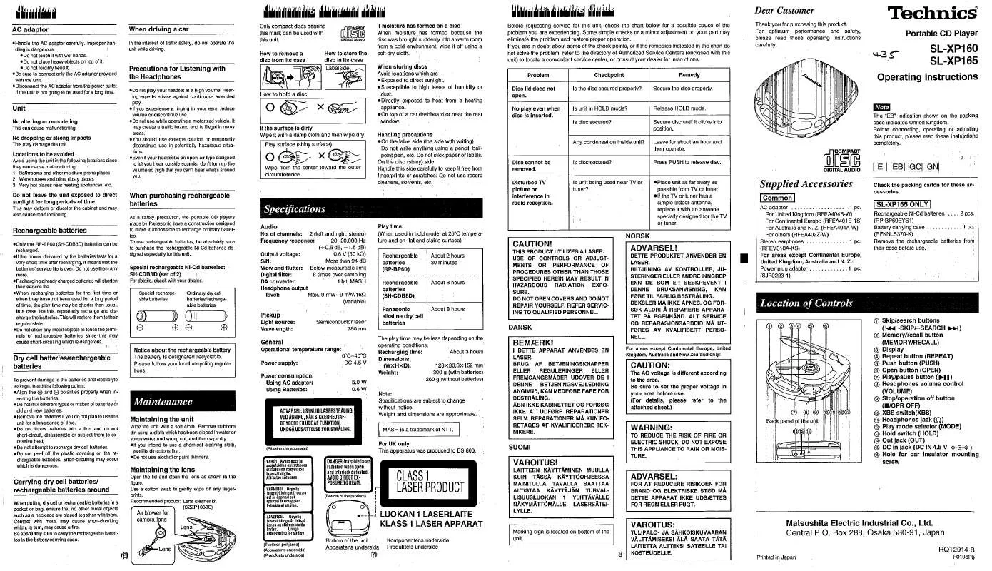 Mode d'emploi PANASONIC SL-XP165