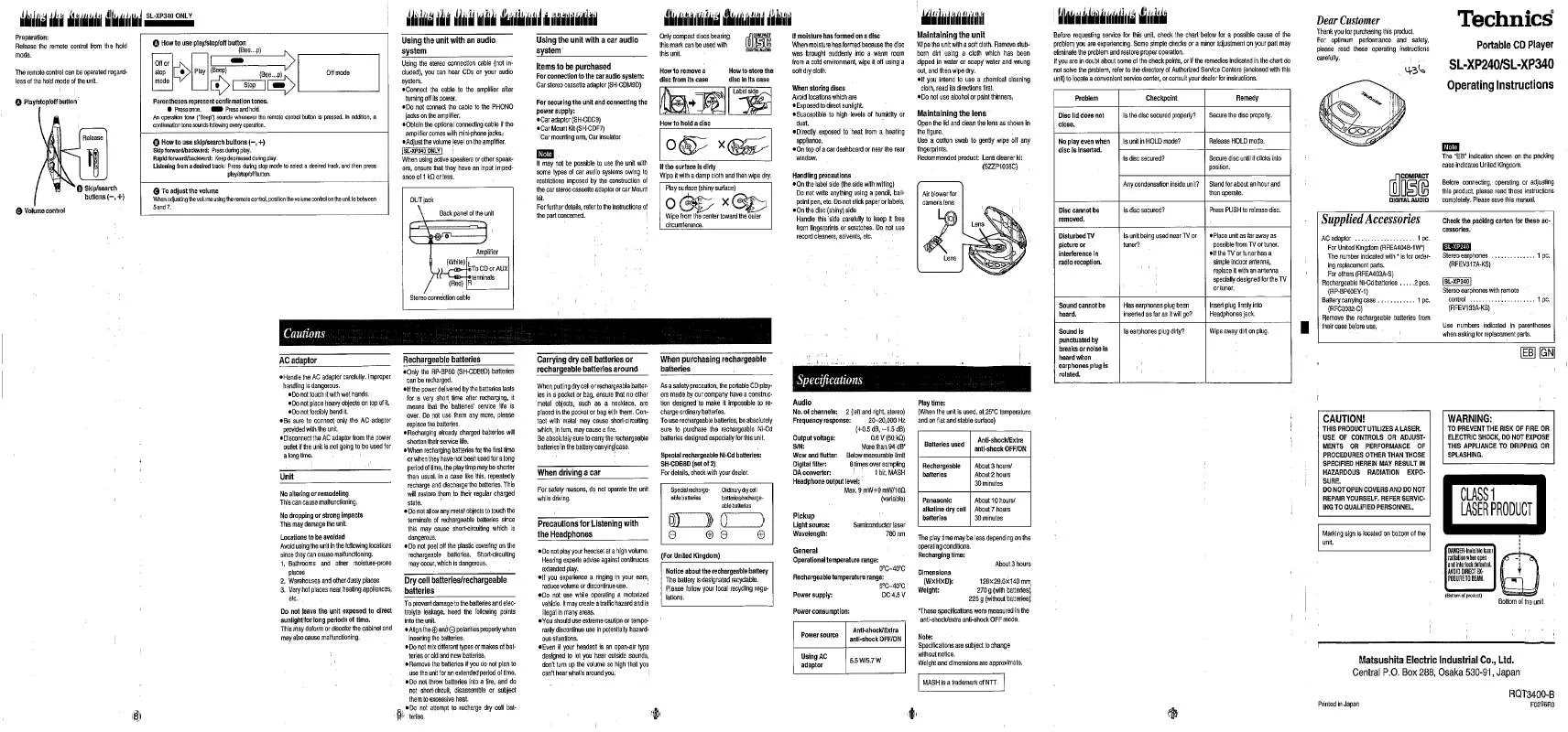 Mode d'emploi PANASONIC SL-XP240