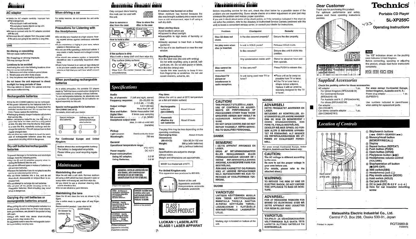 Mode d'emploi PANASONIC SL-XP255C