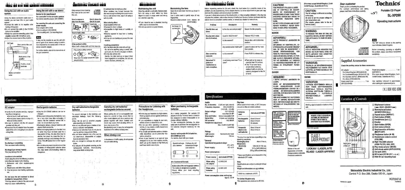 Mode d'emploi PANASONIC SL-XP290