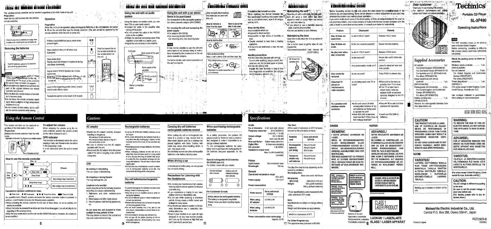 Mode d'emploi PANASONIC SL-XP490