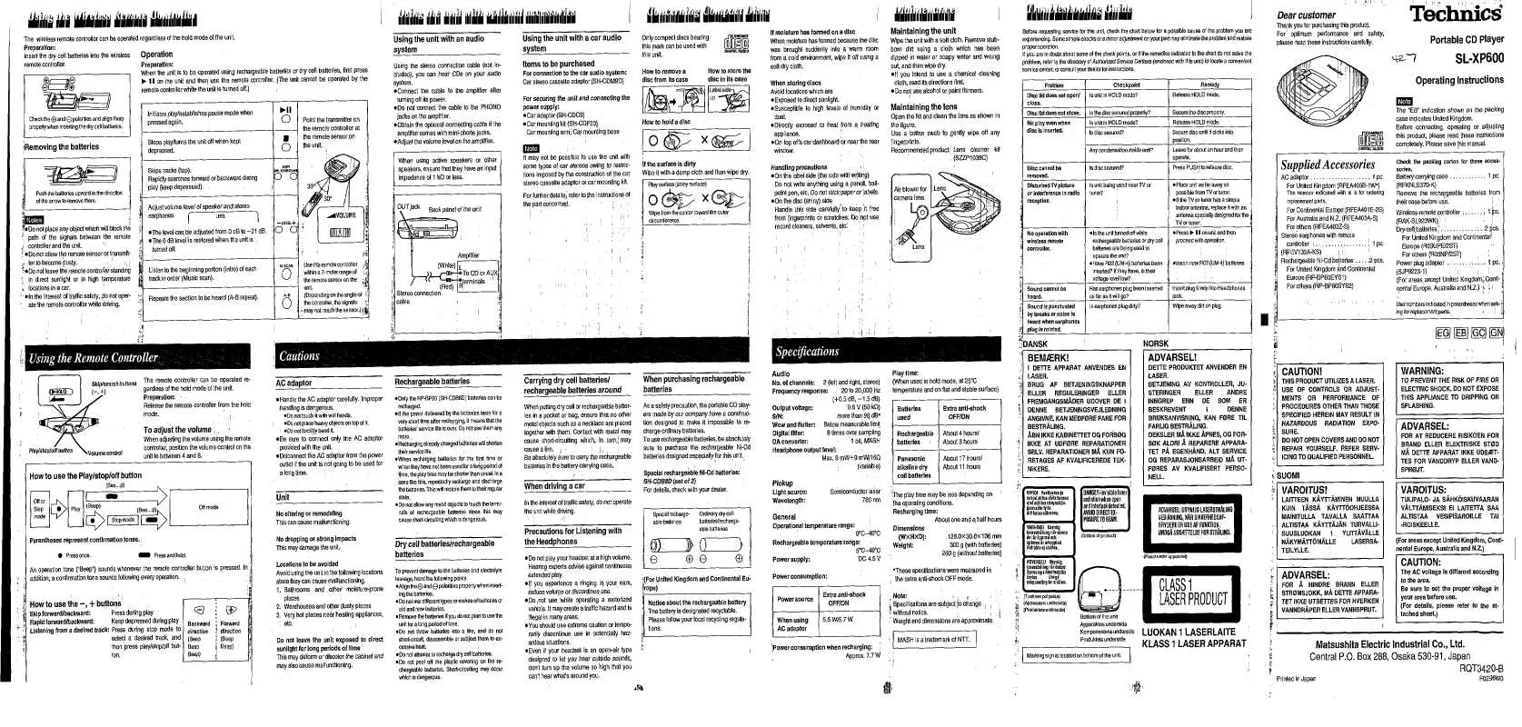 Mode d'emploi PANASONIC SL-XP600