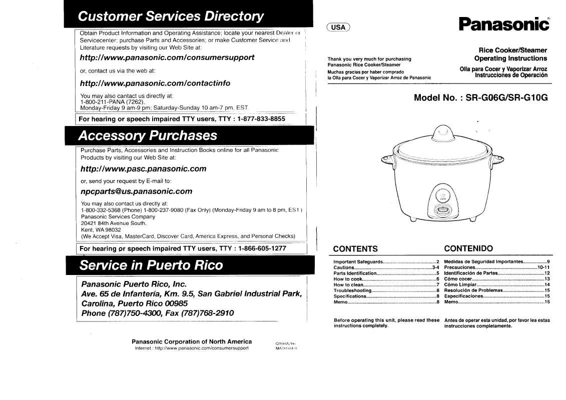 Mode d'emploi PANASONIC SRG06G