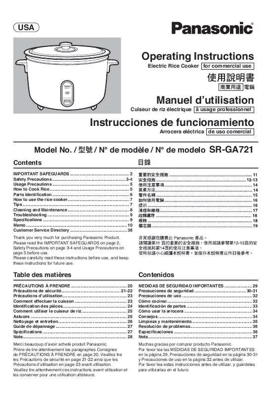 Mode d'emploi PANASONIC SRGA721