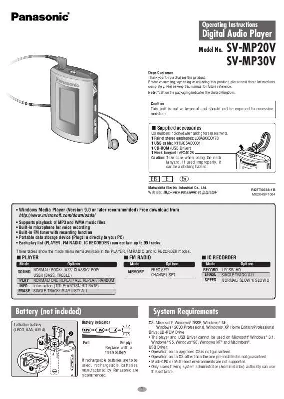 Mode d'emploi PANASONIC SV-MP20V