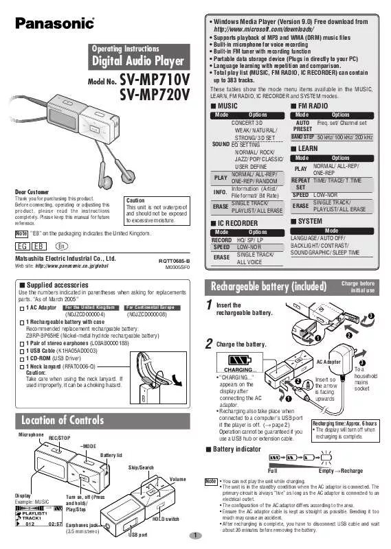 Mode d'emploi PANASONIC SV-MP720V