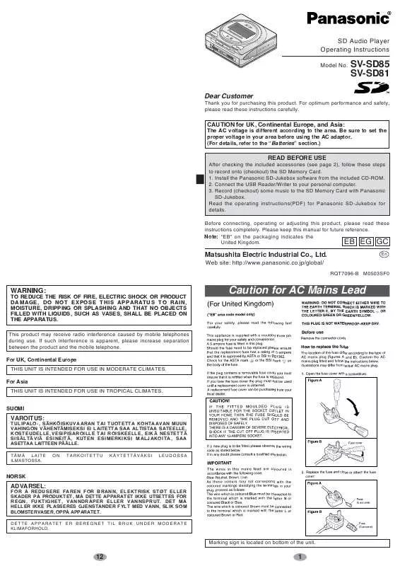 Mode d'emploi PANASONIC SV-SD81EG