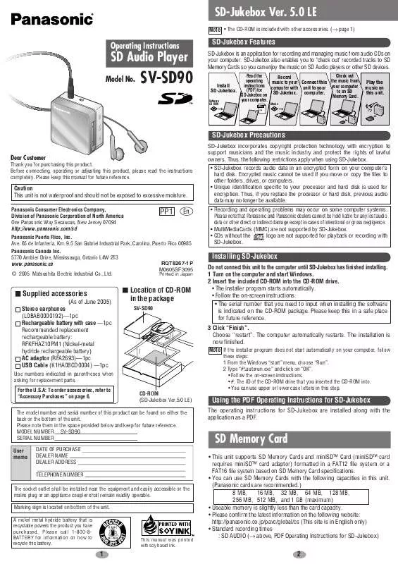 Mode d'emploi PANASONIC SV-SD90